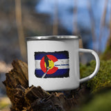 8KPeak Colorado Flag Uphill Skier Enamel Mug