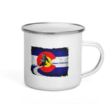 8KPeak Colorado Flag Downhill Skier Enamel Mug
